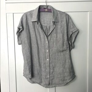 Quince 100% Linen Black and Gray Striped Shirt